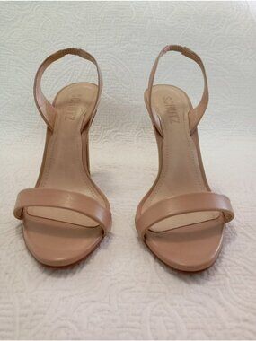 Schutz Nude Leather Heeled Sandals With Slingback Strap Size 6.5B Made In Brazil